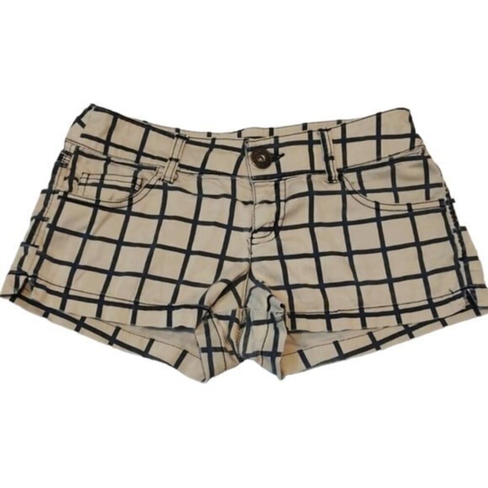 Women's Guess Plaid Checker Grid Tan & Black Shorts Size 24 GUC #6120